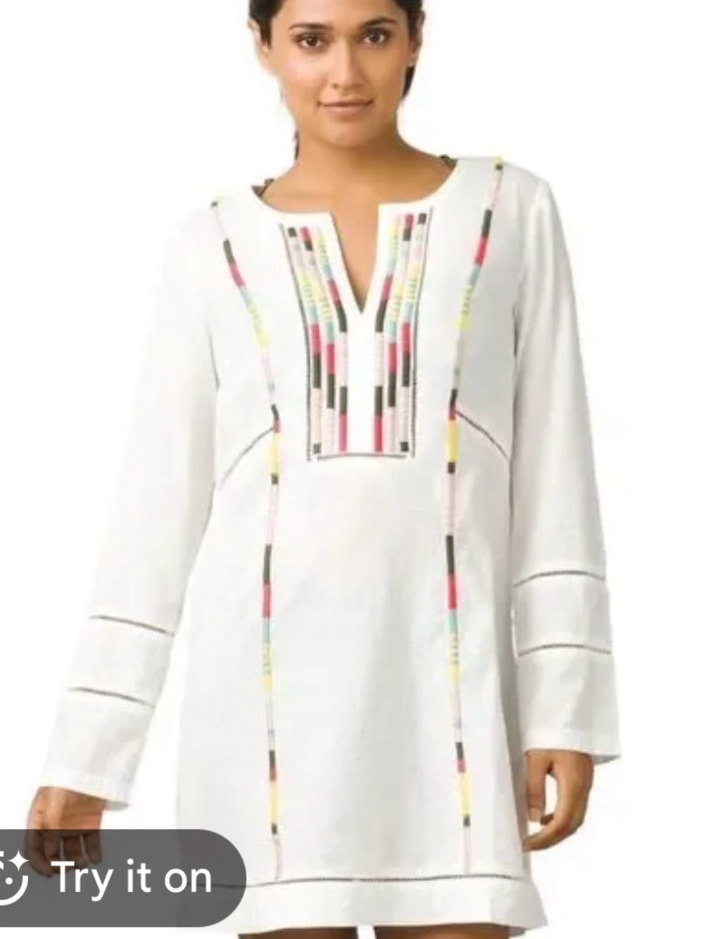 Prana White Tunic Swim Coverup with Multicolor Embroidery XS